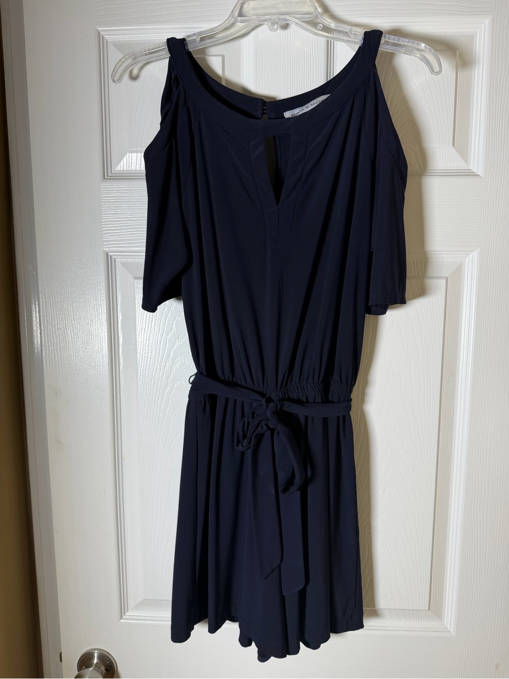 Emma & Michele Navy Cold-Shoulder Belted Romper S